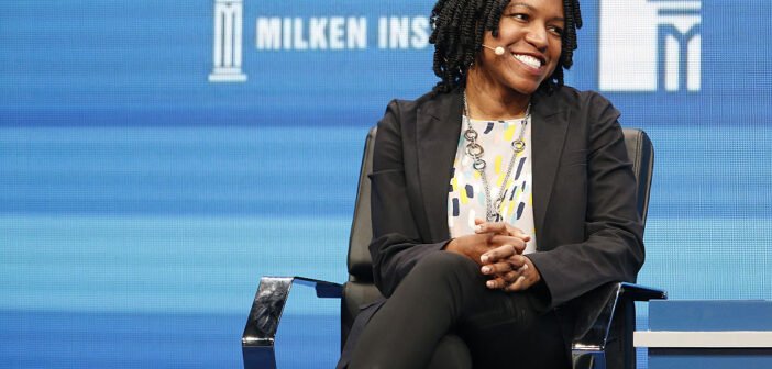 Stacy Brown-Philpot, chief executive officer of TaskRabbit Inc., smiles during the annual Milken Institute Global Conference in Beverly Hills , California, U.S., on Wednesday, May 4, 2016. The conference gathers attendees to explore solutions to today's most pressing challenges in financial markets, industry sectors, health, government and education. Photographer: Patrick T. Fallon/Bloomberg via Getty Images